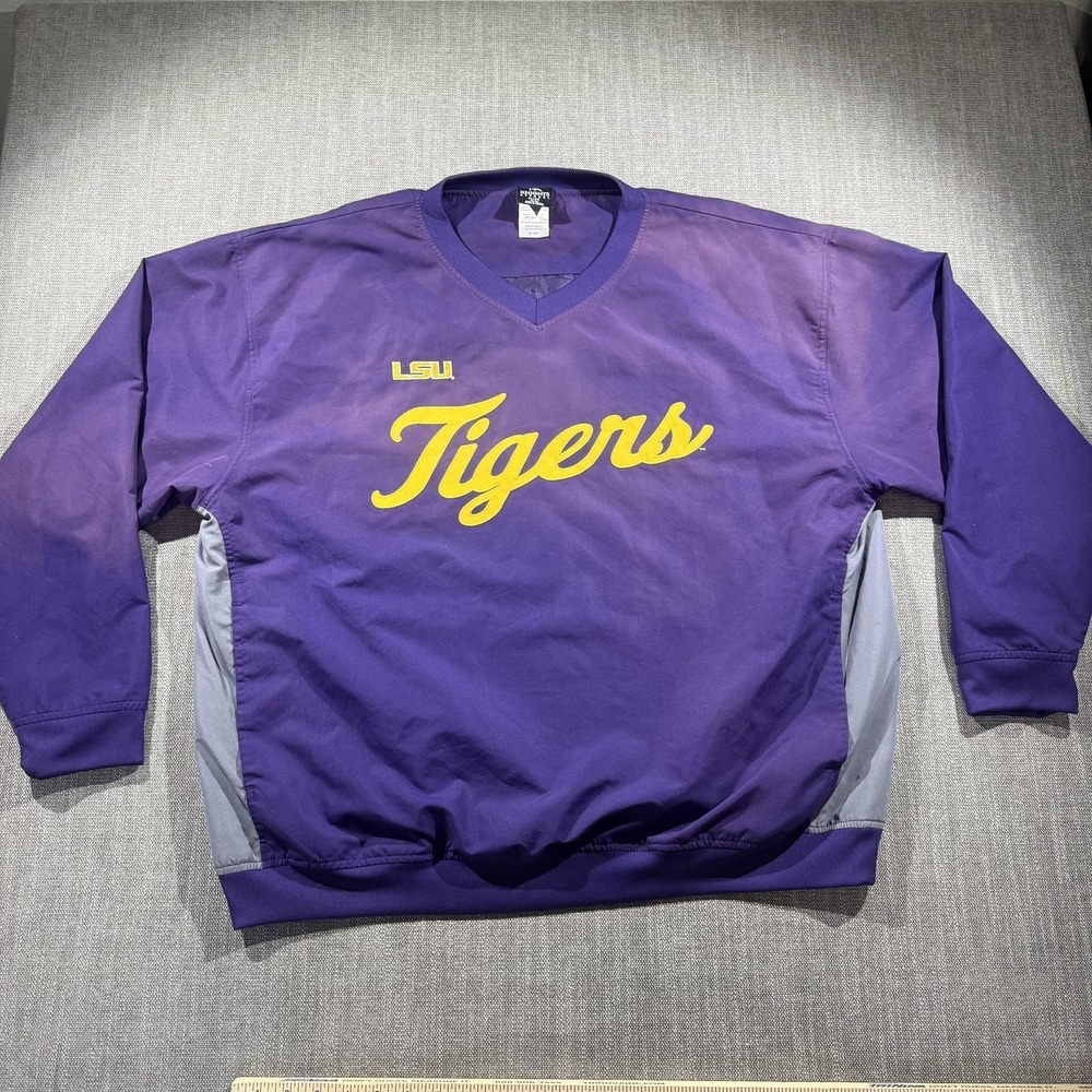 LSU Tigers Jacket Mens XL Purple NCAA Football Knights Apparel V Neck Pullover